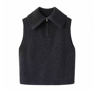 半拉链针织马甲背心翻领无袖 小艾 新款 秋冬季 针织坎肩女 2025女装
