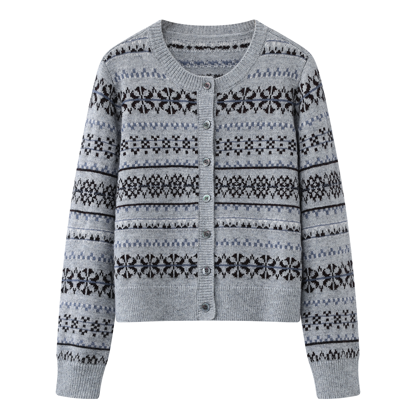 朗系！2025冬法式通勤宽松休闲百搭圆领毛衣费尔岛提花针织开衫女