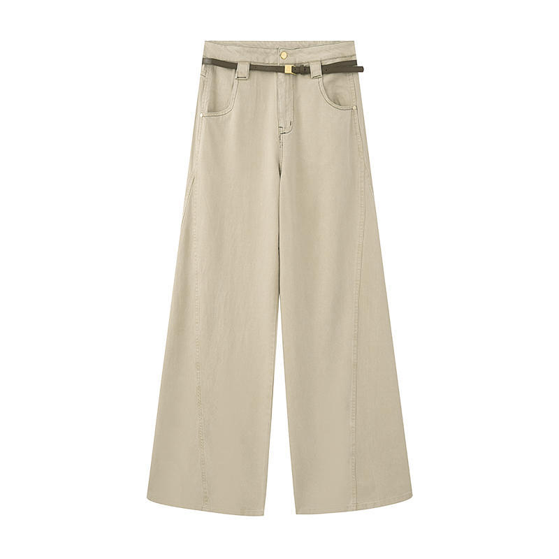 鸟家の配腰带！时尚百搭气质显瘦直筒休闲港风高腰阔腿牛仔裤女