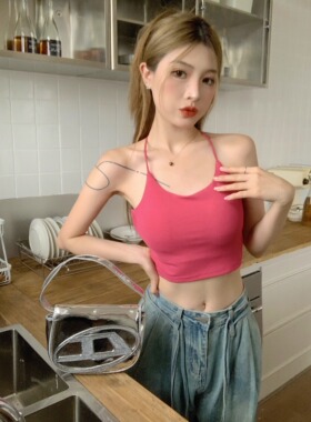 运动吊带背心女内搭外穿带胸垫文胸一体纯棉夏季美背短款无袖上衣