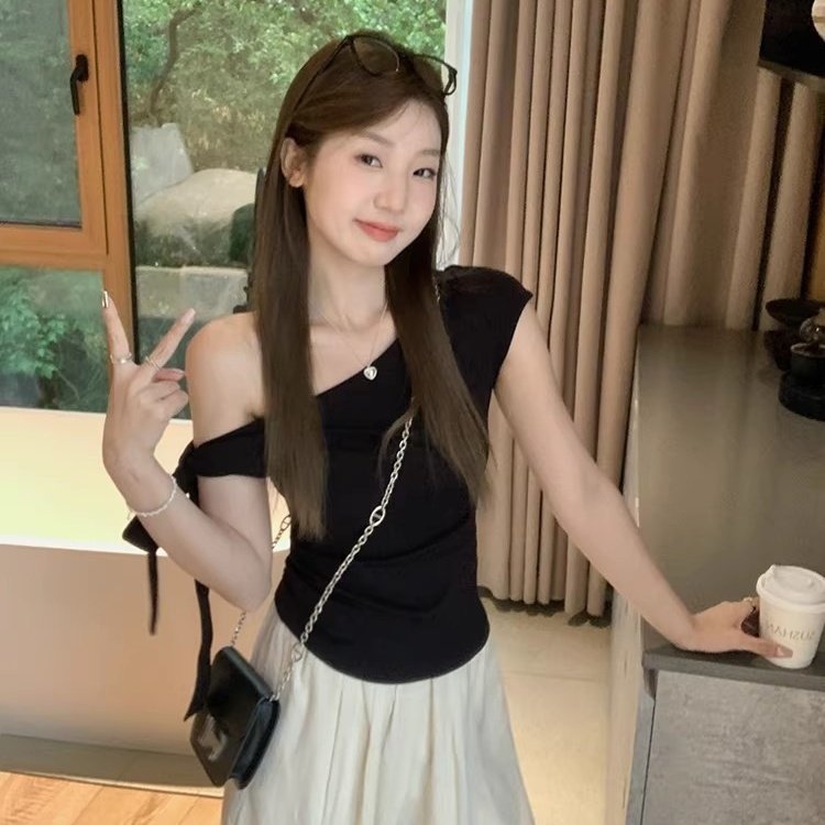 夏季新款纯欲风单件绑带露肩短恤T恤女修身显瘦一体式带胸垫上衣,女装/女士精品,T恤,淘宝优惠券,粉丝福利购,淘宝优惠卷