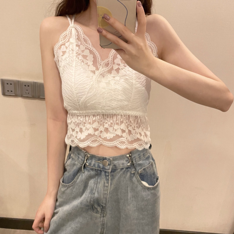 夏季裹胸蕾丝美背抹胸内衣女新款学生薄款吊带背心文胸一体外穿