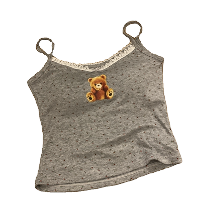 纯欲风短款外穿人棉碎花小熊吊带