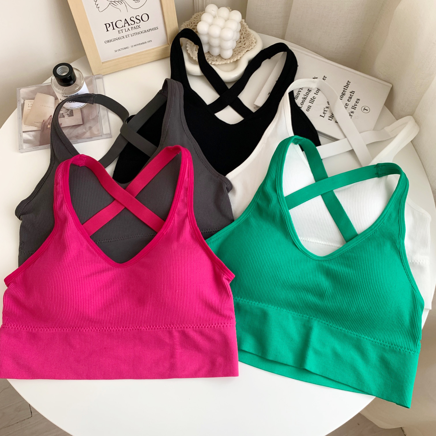 镂空交叉美背小吊带女运动