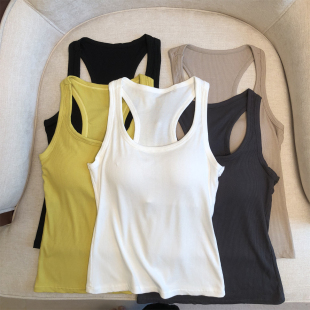 外穿美背小众百搭蕾丝花边美背上衣潮 修身 夏季 百搭带胸垫提花短袖