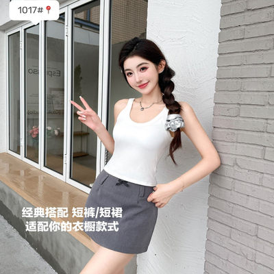 夏季新款纯欲辣妹圆领背心吊带