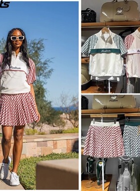 韩版原单26夏款malbon高尔夫服装女士防走光印花休闲百褶短裙百搭