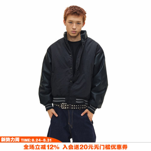 NOVACAM 复古美式短款cleanfit版型vibe皮袖加厚棉服棒球夹克外套