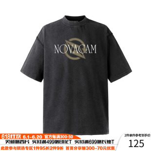 VINTAGE美式 复古字母磨边破坏多色宽松国潮短袖 LOGO NOVACAM T恤