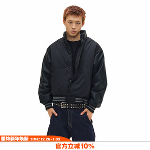 型vibe皮袖 NOVACAM cleanfit版 短款 加厚棉服棒球夹克外套 复古美式