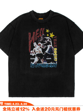 NOVACAM VINTAGE ROCKY洛奇美式复古街头水洗做旧破坏宽松国潮T恤
