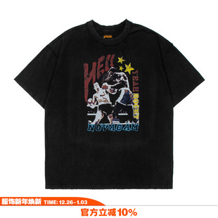 复古街头水洗做旧破坏宽松国潮T恤 ROCKY洛奇美式 NOVACAM VINTAGE