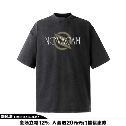 NOVACAM LOGO VINTAGE美式复古字母磨边破坏多色宽松国潮短袖T恤