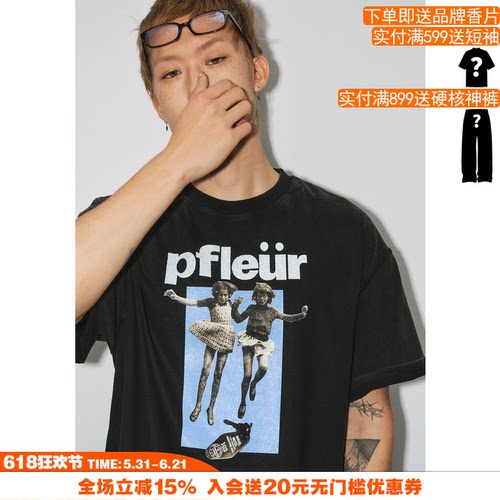 NOVACAM复古蓝色双胞胎印花T恤