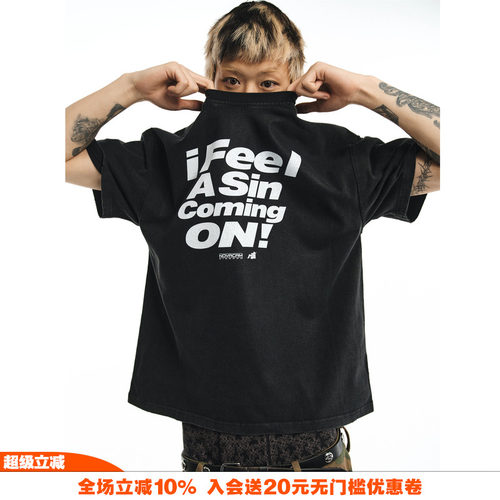 NOVACAM美式反缝线水洗黑短袖