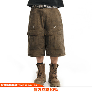 七分裤 NOVACAM 裤 复古baggy重磅废土斑驳做旧褐色国潮工装 美式