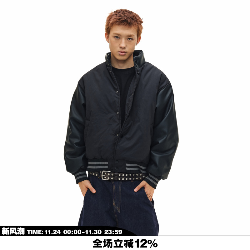 NOVACAM美式皮袖加厚棒球外套