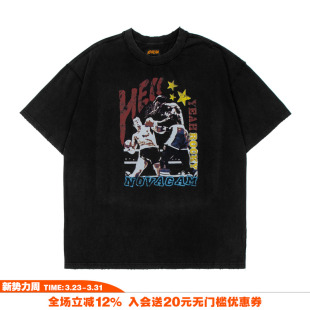 复古街头水洗做旧破坏宽松国潮T恤 ROCKY洛奇美式 NOVACAM VINTAGE