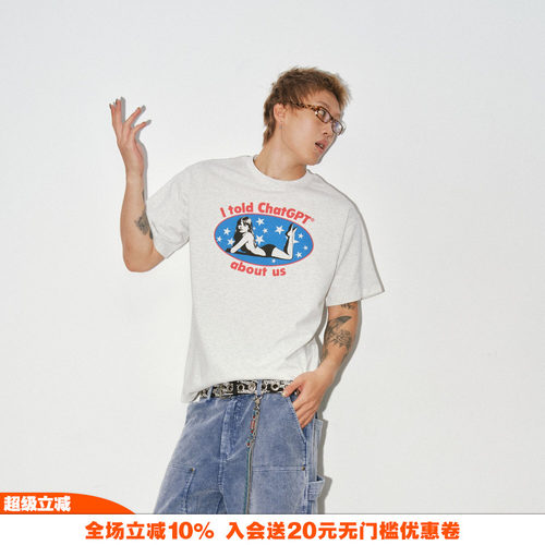 美式ChatGPT女郎印花短T