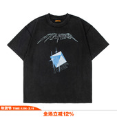 NOVACAM 潮牌美式 复古vintage水洗做旧破坏磨边钻石粒子国潮t恤