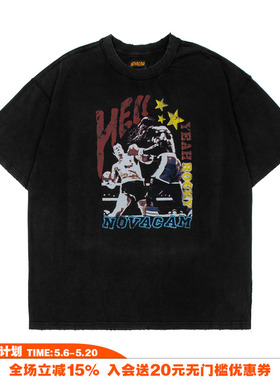 NOVACAM VINTAGE ROCKY洛奇美式复古街头水洗做旧破坏宽松国潮T恤
