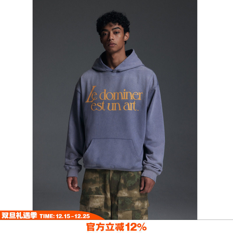 NOVACAM重工水洗做旧蓝连帽卫衣