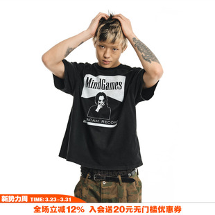 T恤 vintage街头恶搞趣味印花反缝线水洗黑宽松短袖 NOVACAM 美式