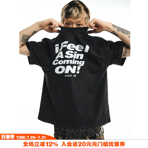NOVACAM美式反缝线水洗黑短袖