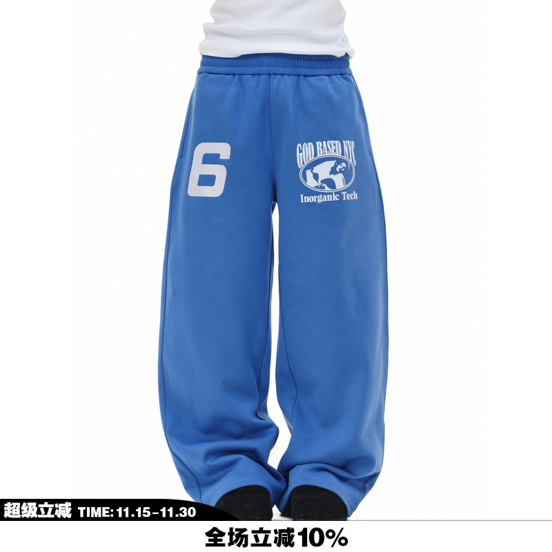 NOVACAM 美式刺绣植绒印花弯刀阔腿慵懒版型百搭保暖长裤休闲卫裤