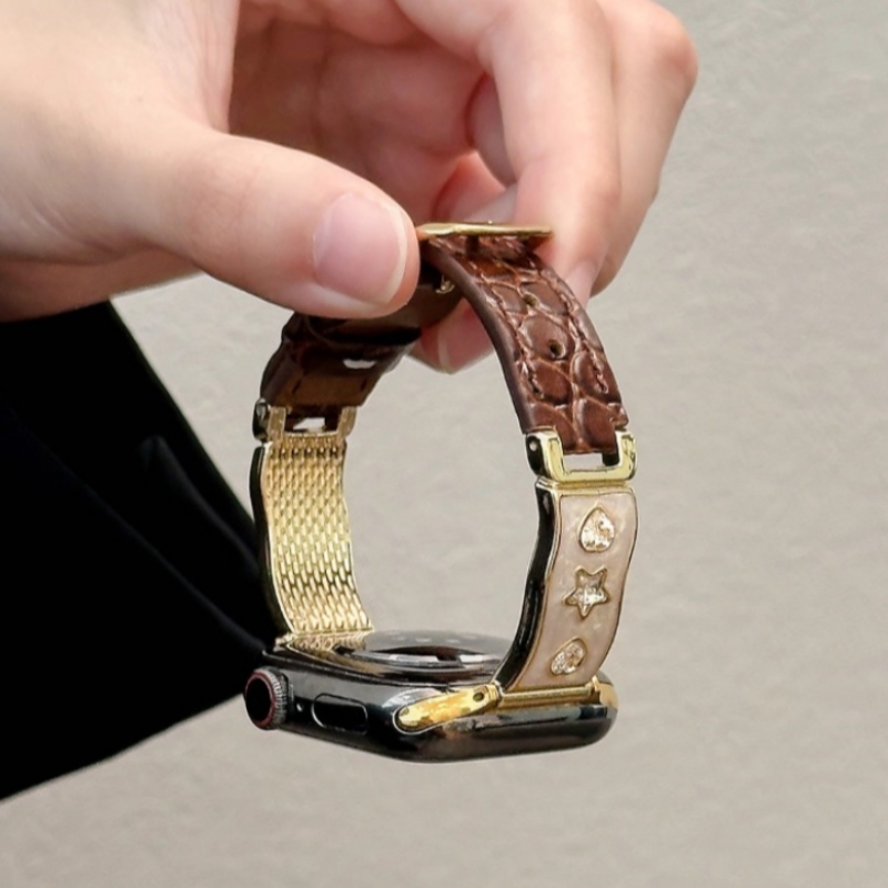 适用iwatchs11表带10代新款手表金属拼真皮SE高级感女789小众腕带