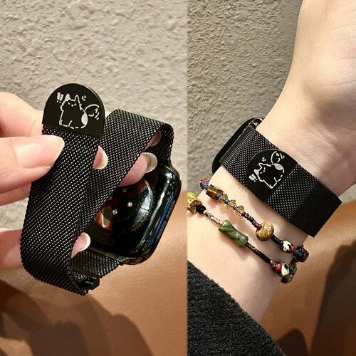 可爱小猫适用S11表带苹果iwatch10手表金属米兰磁吸789腕带女SE2