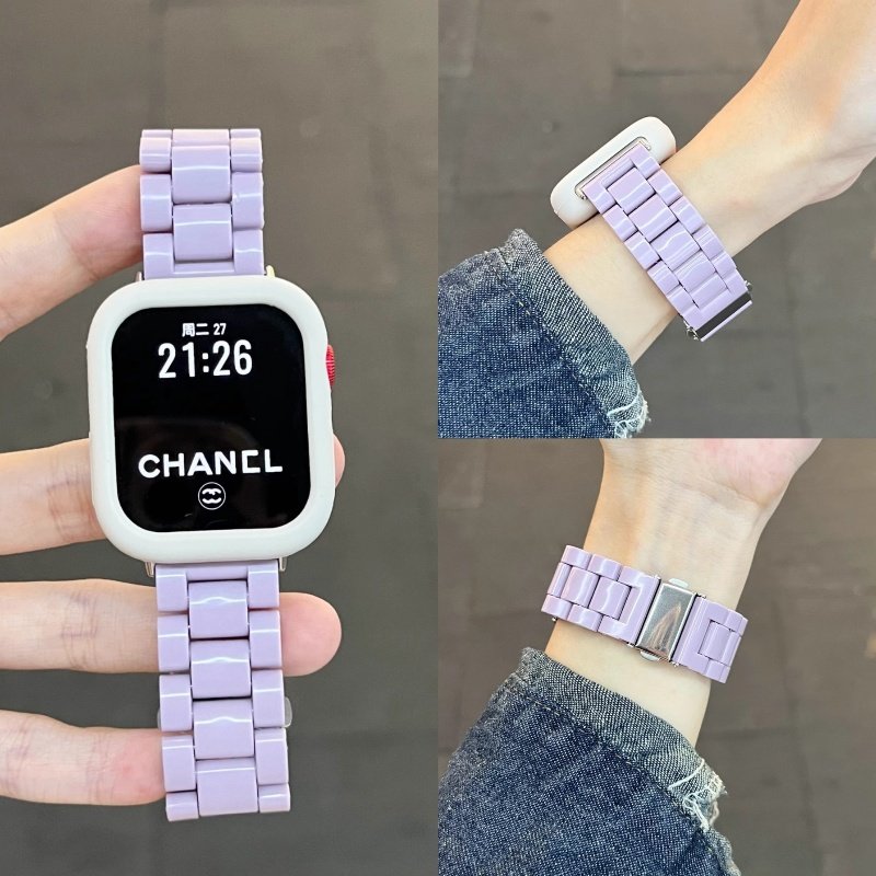 适用苹果手表iwatch10表带新款三株糖果色树脂8765舒适小蛮腰S9女