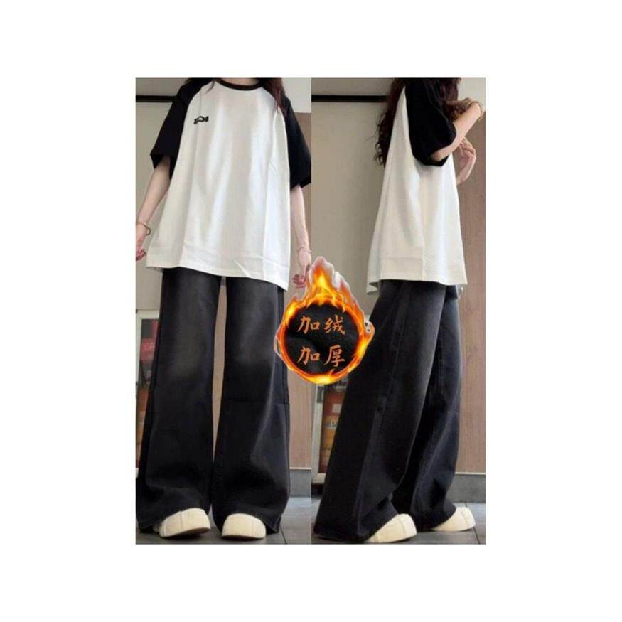 美式黑灰色牛仔裤女秋冬
