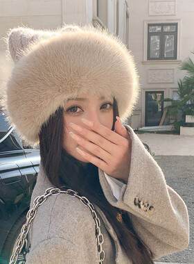 小头围超好看冬帽秋冬季时尚可爱猫耳蒙古帽子女毛绒百搭针织毛线