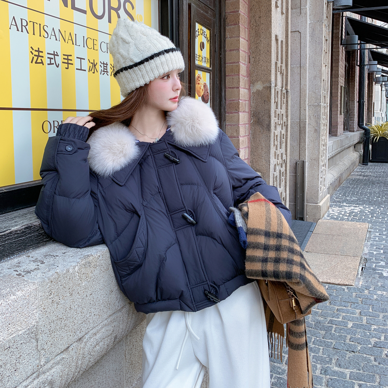 2C291藏青大毛领短款90 白鸭羽绒服YRF979-P275-K455