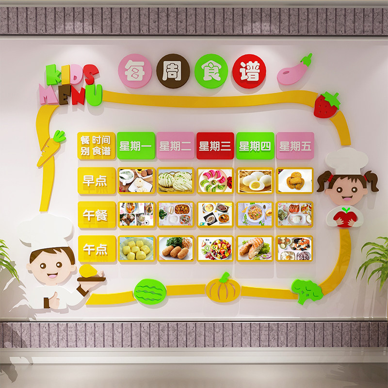 幼儿园食谱展示栏亚克力3d立体墙贴小饭桌装饰早教中心托管班菜谱