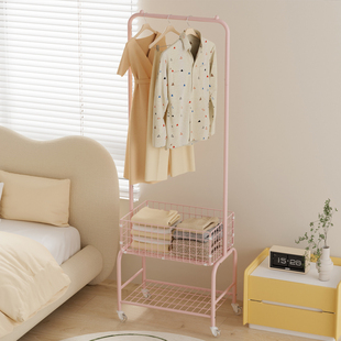 儿童衣架落地挂衣架子高颜值卧室可移动衣帽架小空间晾衣架脏衣篓