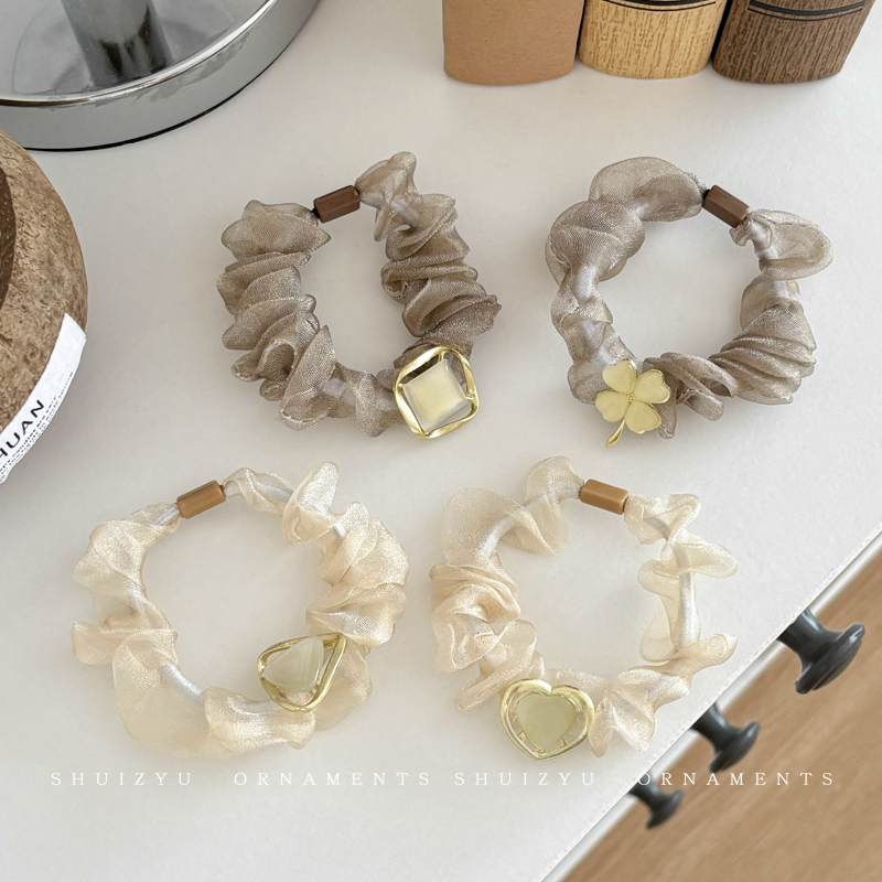 欧根纱气质大肠发圈女精致高级感扎马尾耐用皮套简约头绳时尚发饰