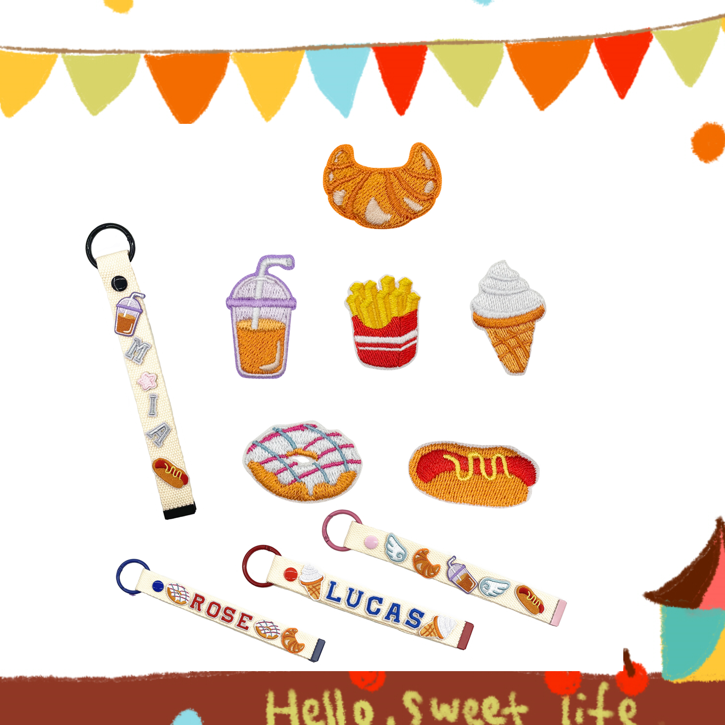 卡通刺绣布贴零食薯条甜甜圈创意补丁贴自粘儿童衣服书包学生标记