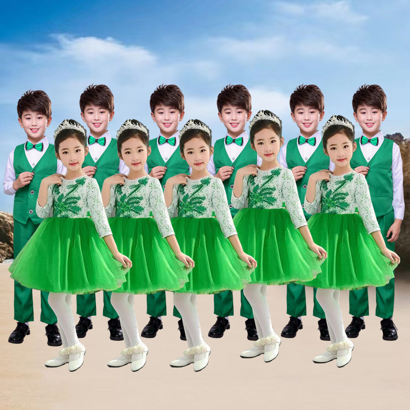 出租儿童演出服绿色春晓小学生合儿童礼服