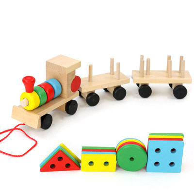 直销儿童益智环保早教玩具拖拉三节积木小火车零售幼得乐耐磨耐摔