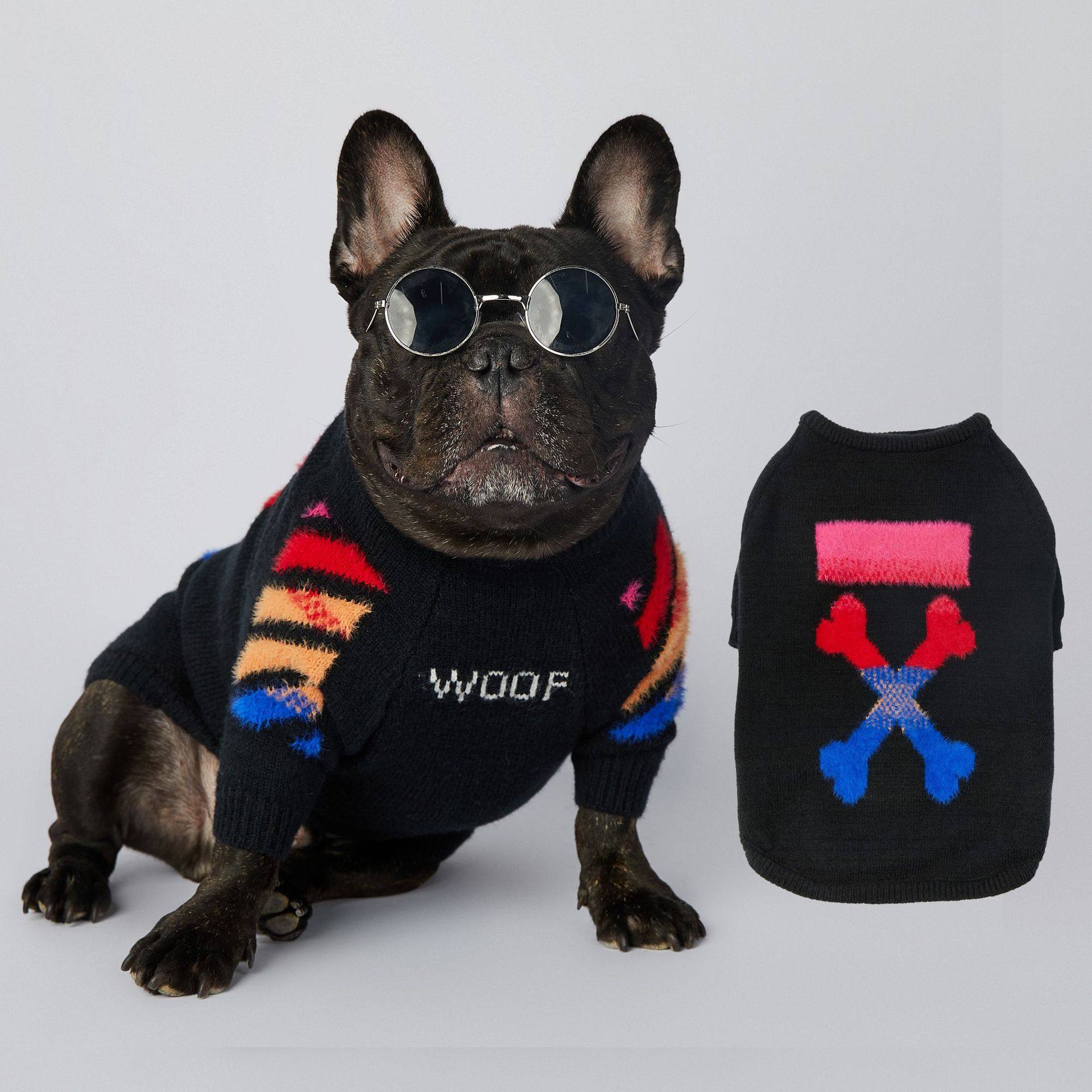 WOOF柯基雪纳瑞法斗宠物潮牌新款狗狗毛衣恶搞秋冬针织套头狗衣服