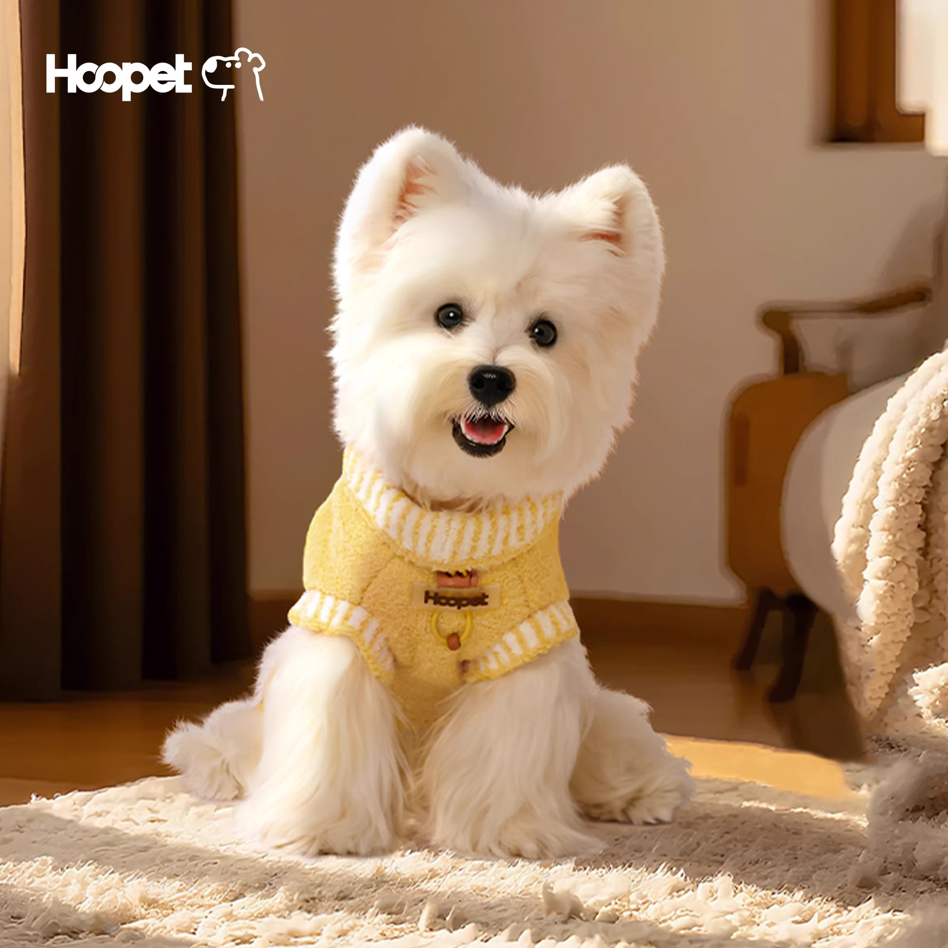 Hoopet小狗半边绒高领毛衣秋冬季柯基宠物外出防寒保暖毛衣防掉毛