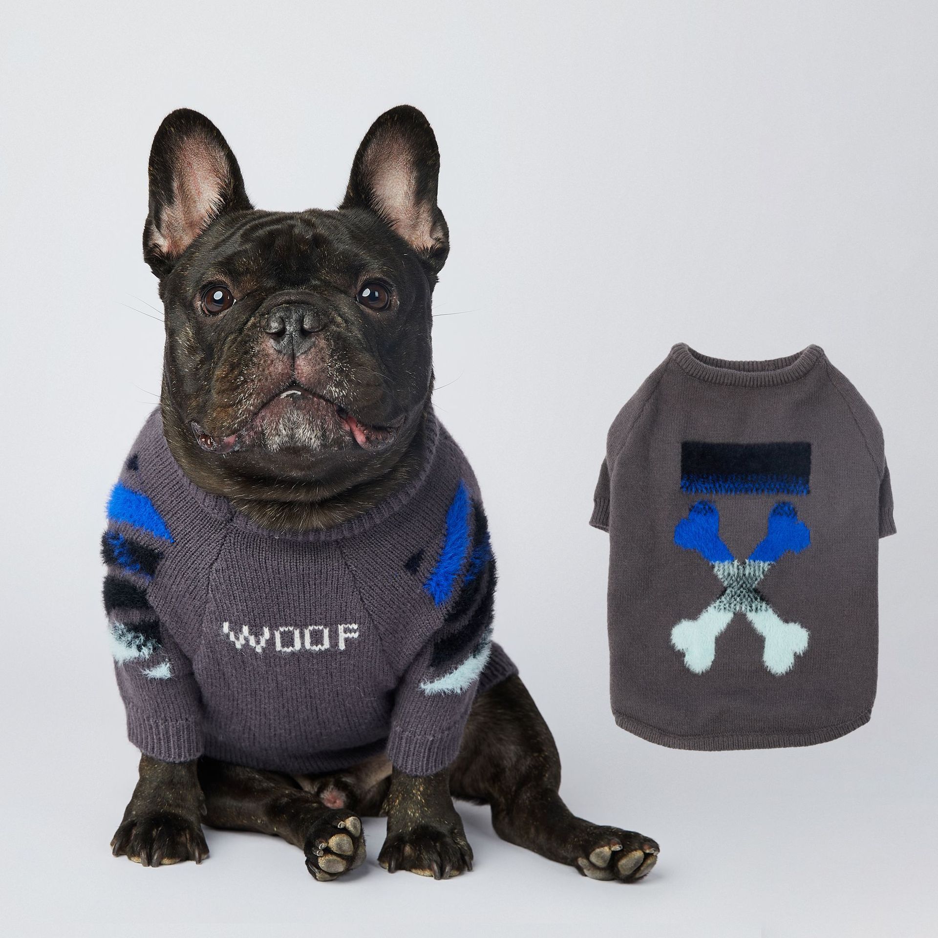 WOOF柯基雪纳瑞法斗宠物潮牌新款狗狗毛衣恶搞秋冬针织套头狗衣服
