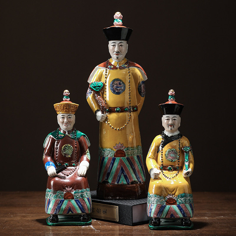 三仿古青花陶清朝皇帝康npm熙雍正乾隆瓷雕像雕塑人物摆件王清代