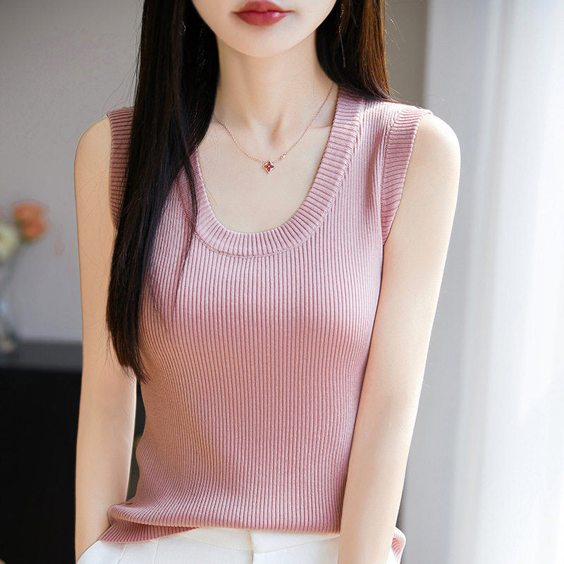 U领无袖针织吊带背心女2026新款夏内搭西装舒适弹力打底低领上衣