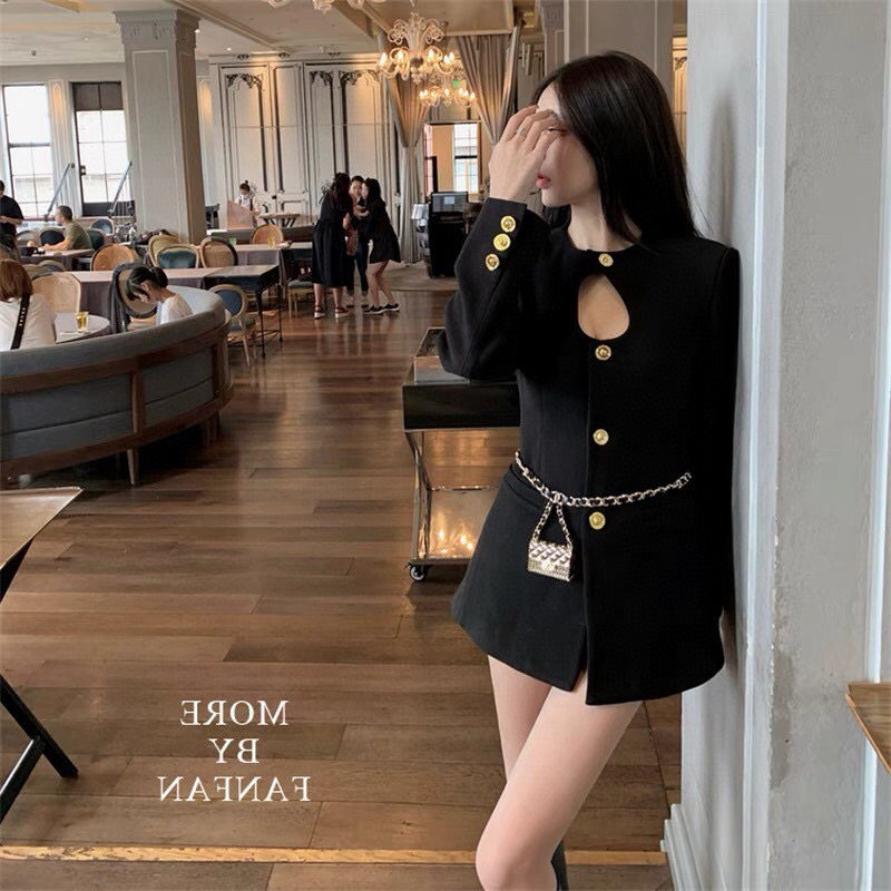 2023新款修身美杜莎金扣腰带西装裙气质名媛西装外套女