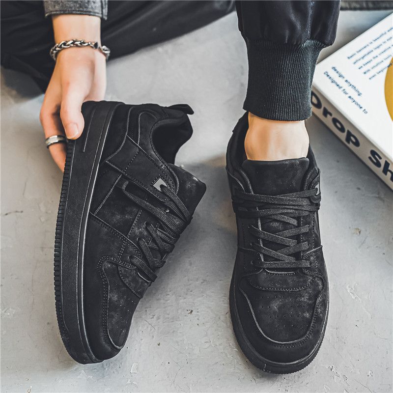 纯黑色男鞋2025新款夏季百搭厚底增高休闲板鞋青少年工作运动潮鞋