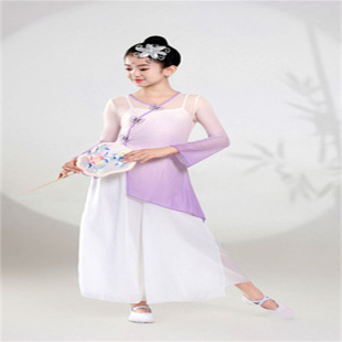 儿童古典舞演出服女飘逸中国风少儿扇子舞蹈服装 民族表演练功纱衣