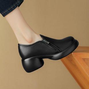 全羊皮超软女鞋软羊皮厚底乐福鞋女春秋松糕底软底小皮鞋真皮侧拉